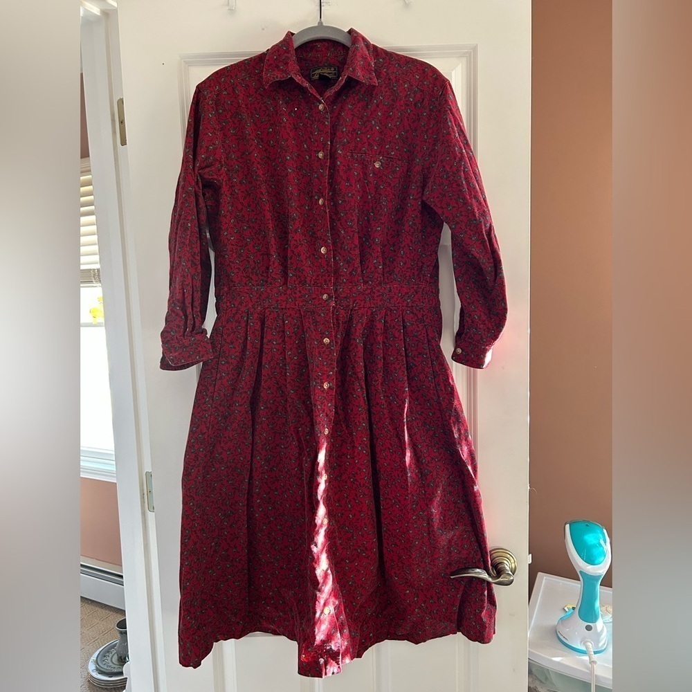 Vintage Eddie Bauer Corduroy Ditsy Floral Dress